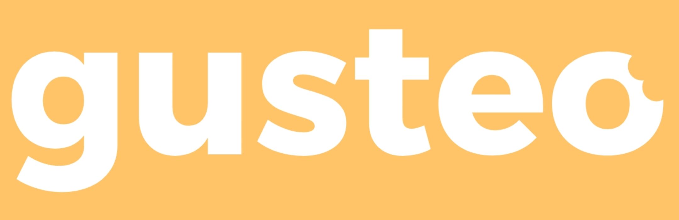 Logo Gusteo blanc sur fond jaune