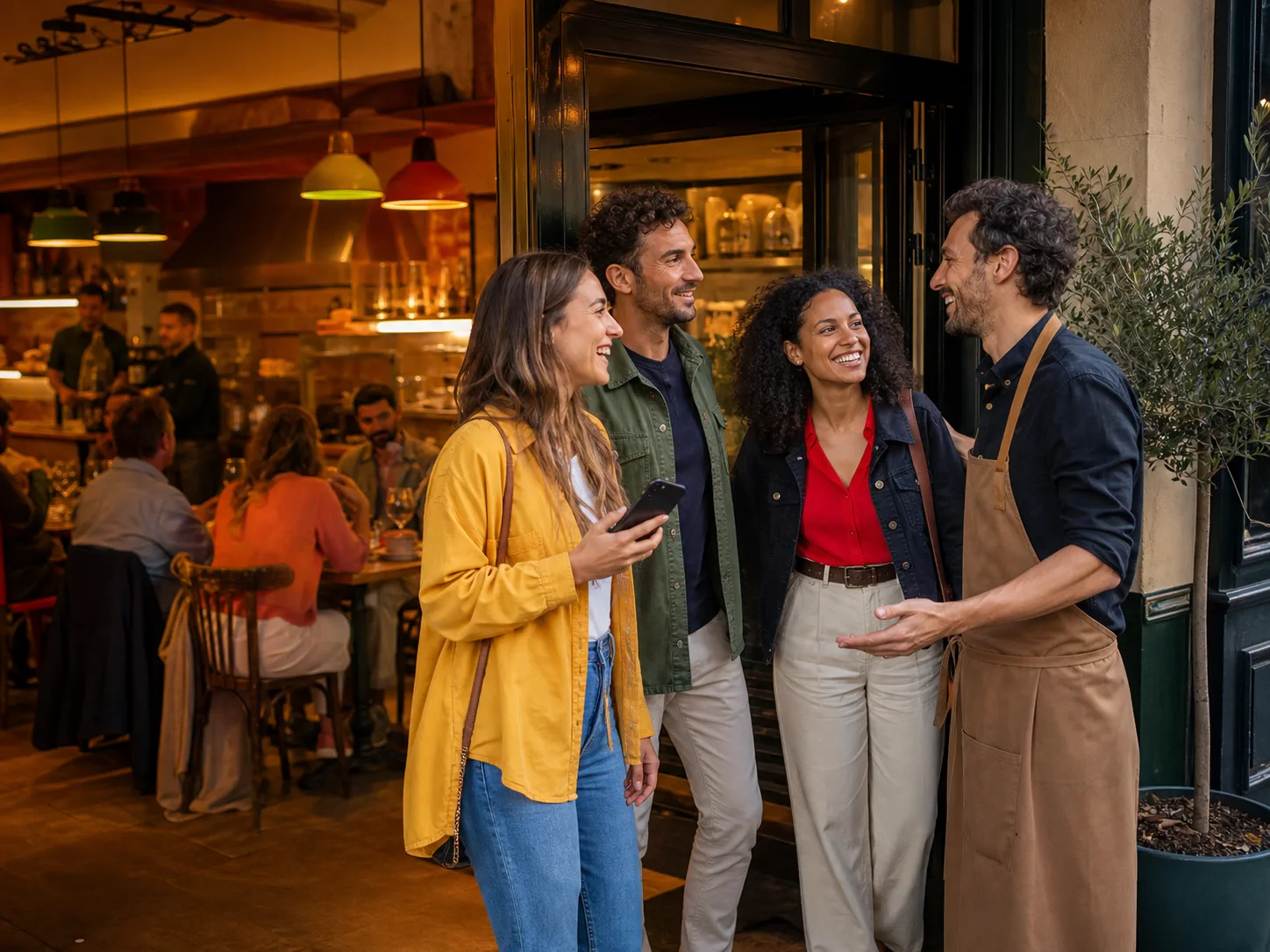 Restaurateur accueillant de nouveaux clients