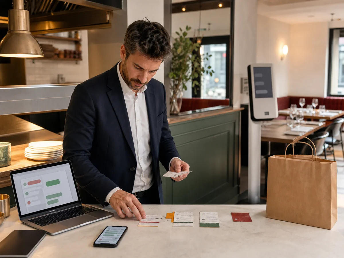 Responsable de restaurant comparant plusieurs canaux de commande