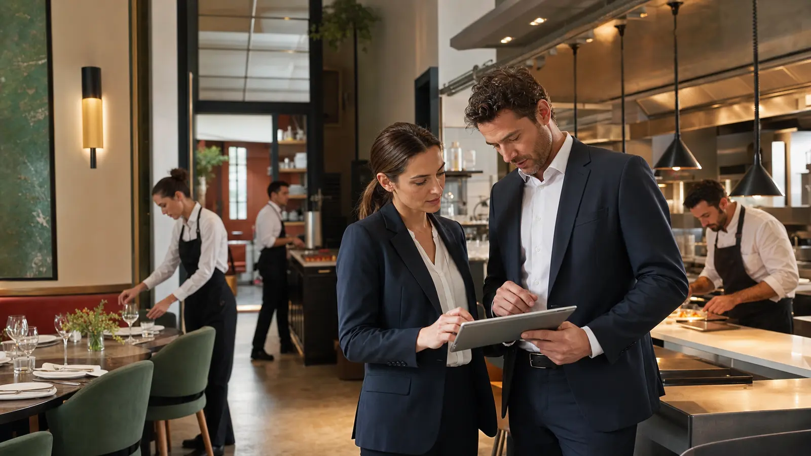 Direction et manager coordonnant les équipes avant le service dans un restaurant