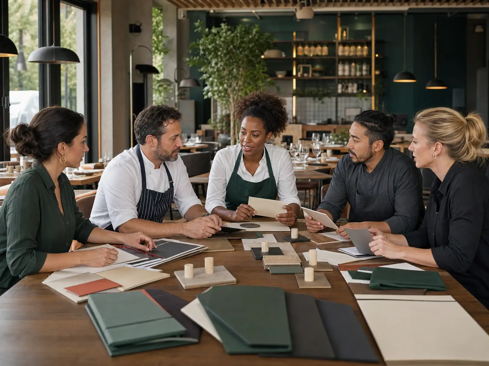 Responsables de plusieurs restaurants coordonnant un lancement commun