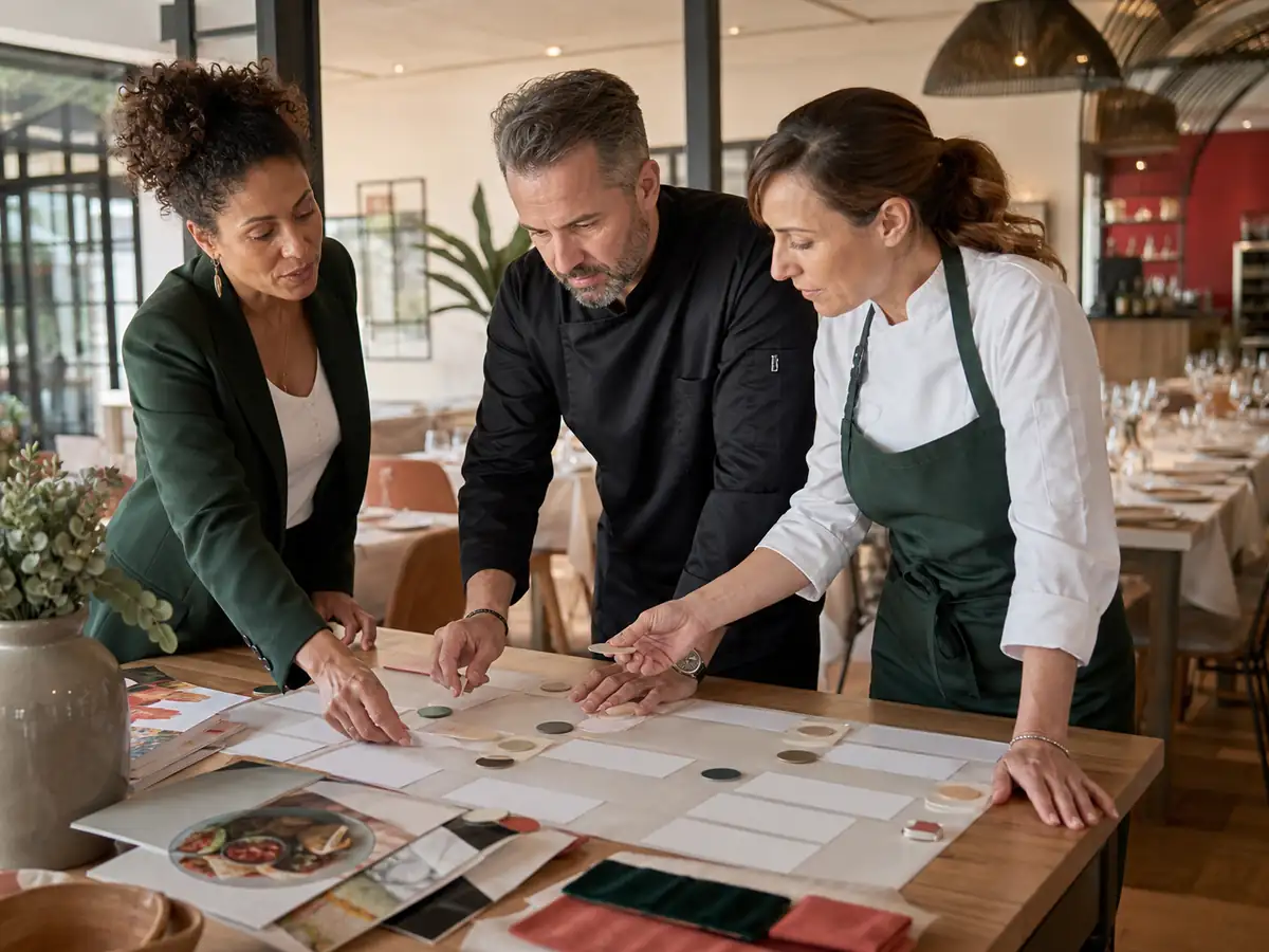 Responsable réseau et responsables de restaurants alignant un socle commun