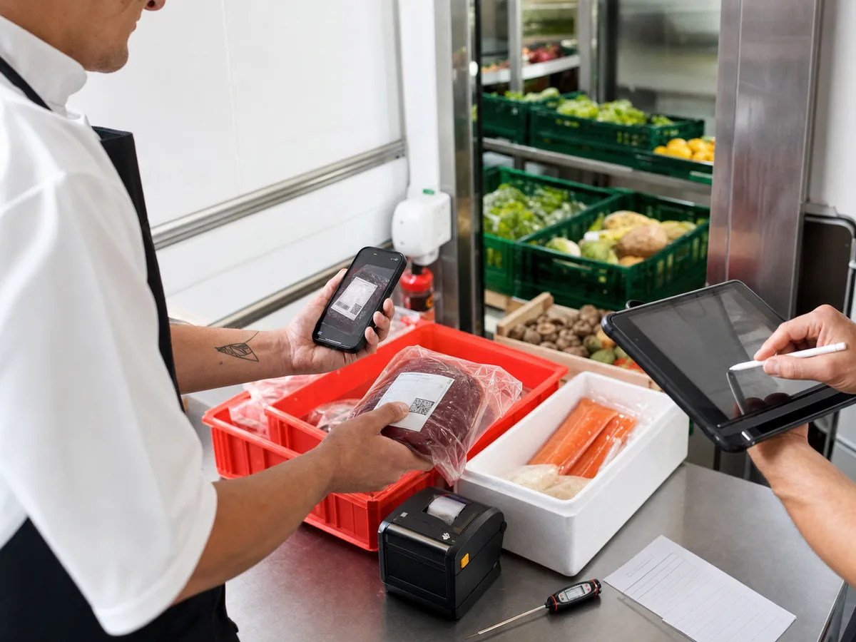 Employé scannant le lot d’un produit pendant le contrôle de réception
