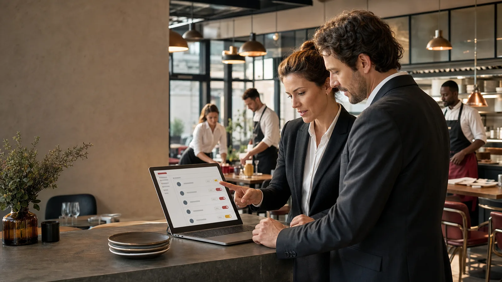 Direction et responsable de restaurant configurant les accès de leur équipe